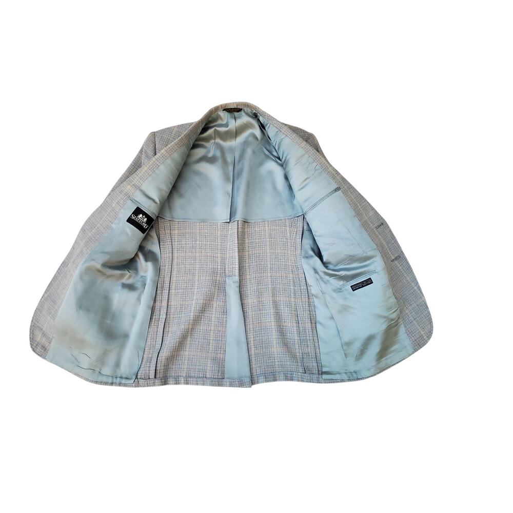 VTG Stafford Ivy Prep Blue Tweed Wool Plaid Check Sport Coat Blazer Jacket 42R - Picture 12 of 16